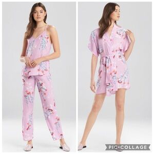 Josie Natori meadow sunrise pajama and robe set Small purple floral satin tank